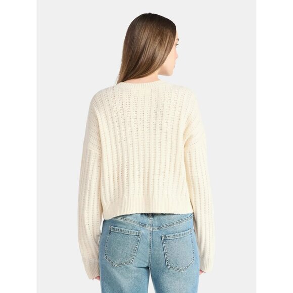 No Boundaries Women's Pointelle Henley Pullover, Size L (12-14), Relaxed Fit - Picture 3 of 4